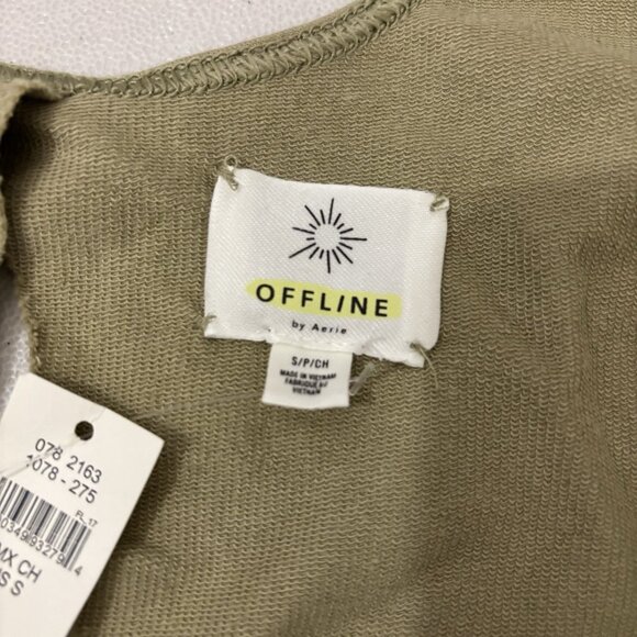 Aerie OFFLINE Will Plank For Pizza Crop Tank Top Green Tie Back Size Small - Picture 6 of 10